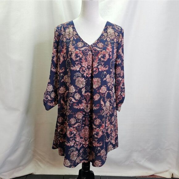 Lush Blue and Pink Paisley Shift Dress Size Small - Picture 4 of 11